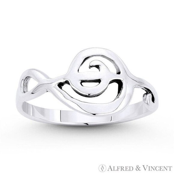 G-Clef Musical Symbol Charm Right-Hand Ring in .925 Sterling Silver - Size 8 - Picture 1 of 1